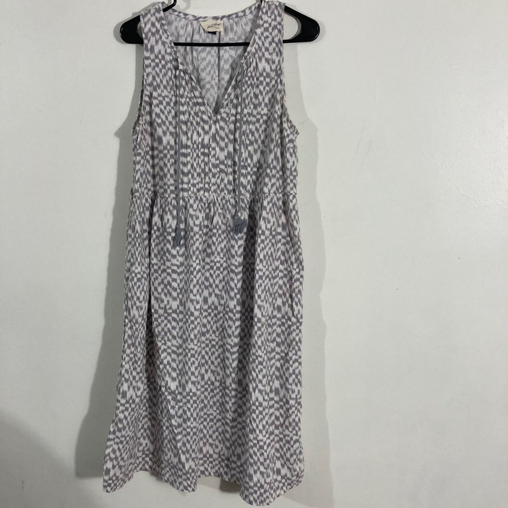 Universal Thread Dress Women Medium Grey White Boho Linen Blend MIDI
